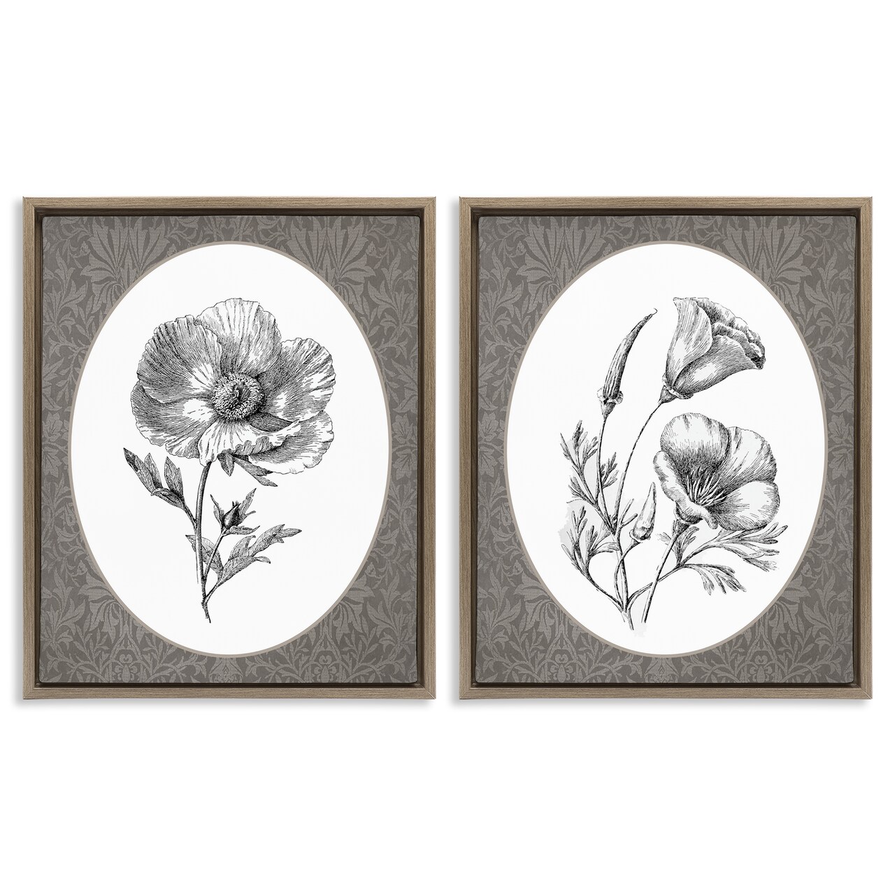 Stupell Industries Elegant Flower Spig Vignettes 2pc Floating Frame Set By Lettered and Lined